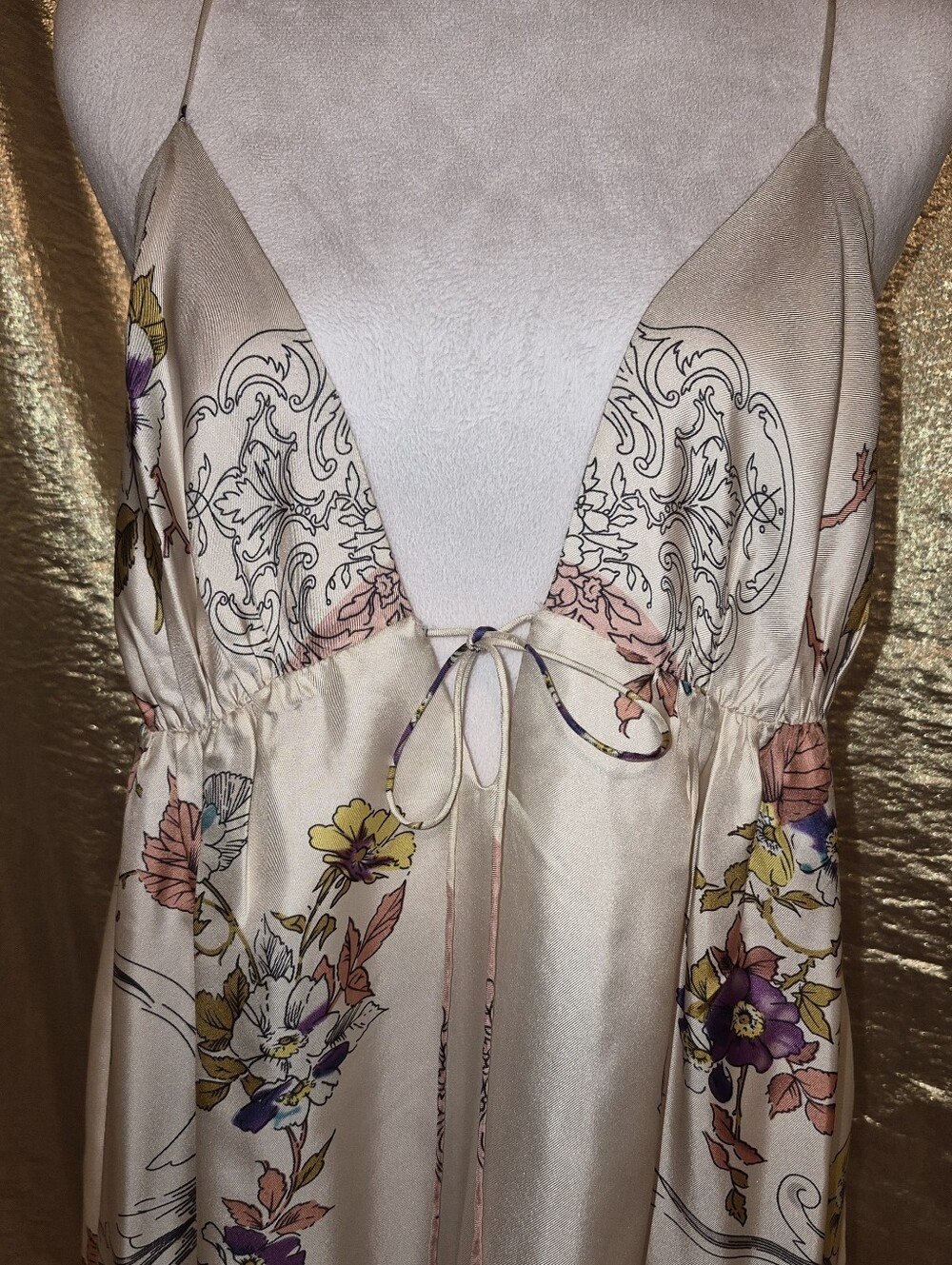 Nicole Miller Studio Silk Floral Slip Dress in Blush and Lavender - Picture 3 of 4